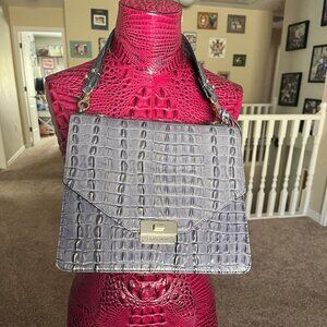 Brahmin Elegant Grey Crocodile-Embossed Women's Shoulder Bag